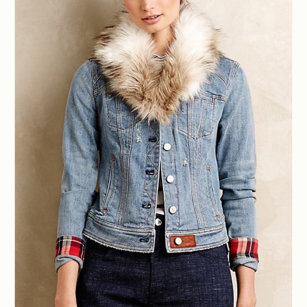 Anthropologie Denim Jacket w Faux Fur Collar
